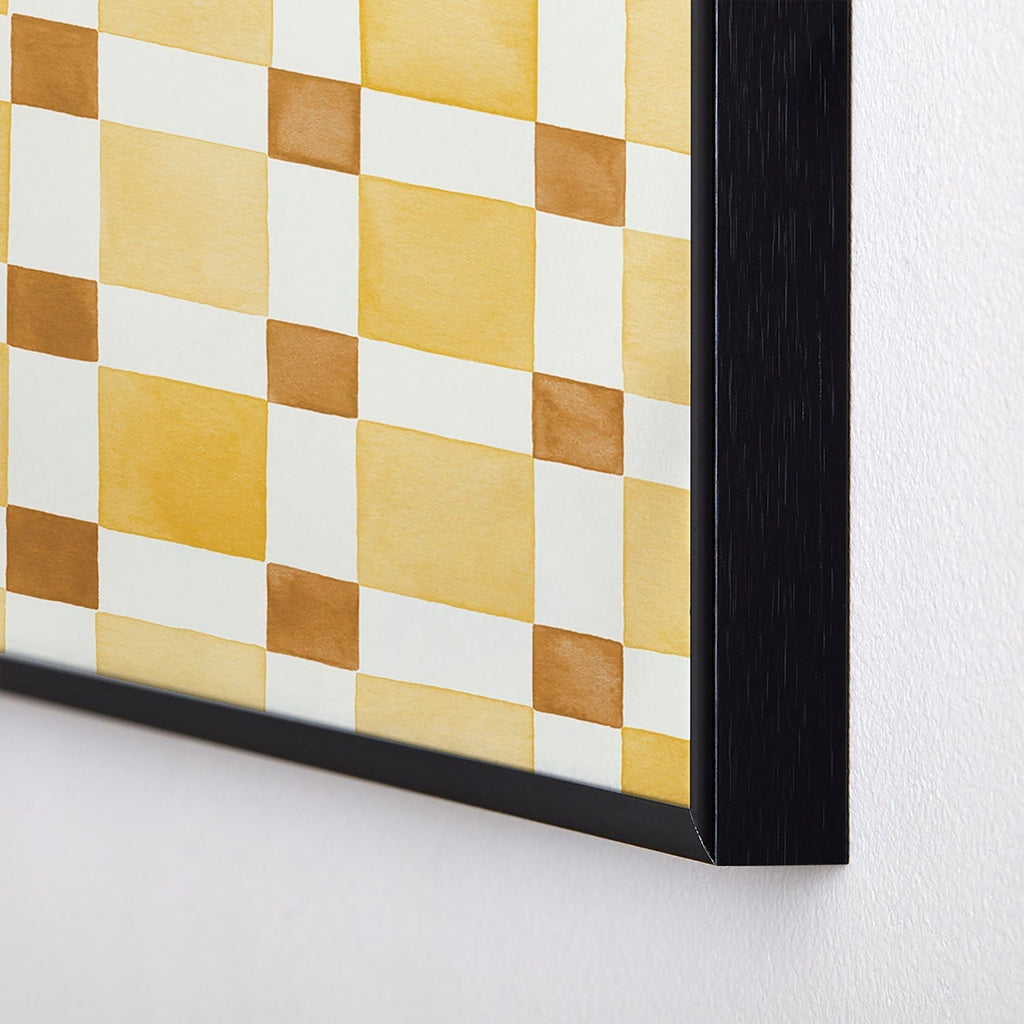 Ninola Design Everyday Artifact Checker Mosaic Tiles Geometry Yellow Square Metal Framed Art Print