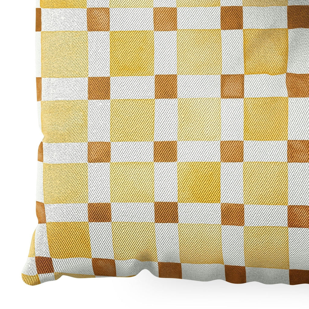Ninola Design Everyday Artifact Checker Mosaic Tiles Geometry Yellow Floor Pillow Square