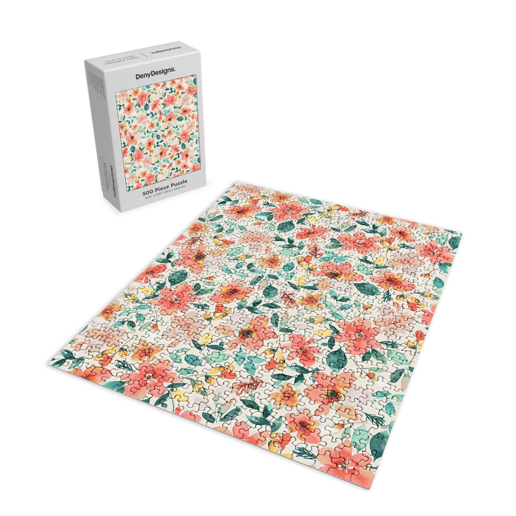 Ninola Design Botanic Retreat Tropical Whimsical Flowers Coral Green Puzzle