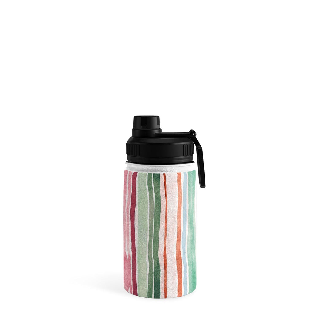 Ninola Design Botanic Retreat Watercolor Stripes Green Orange Red Water Bottle