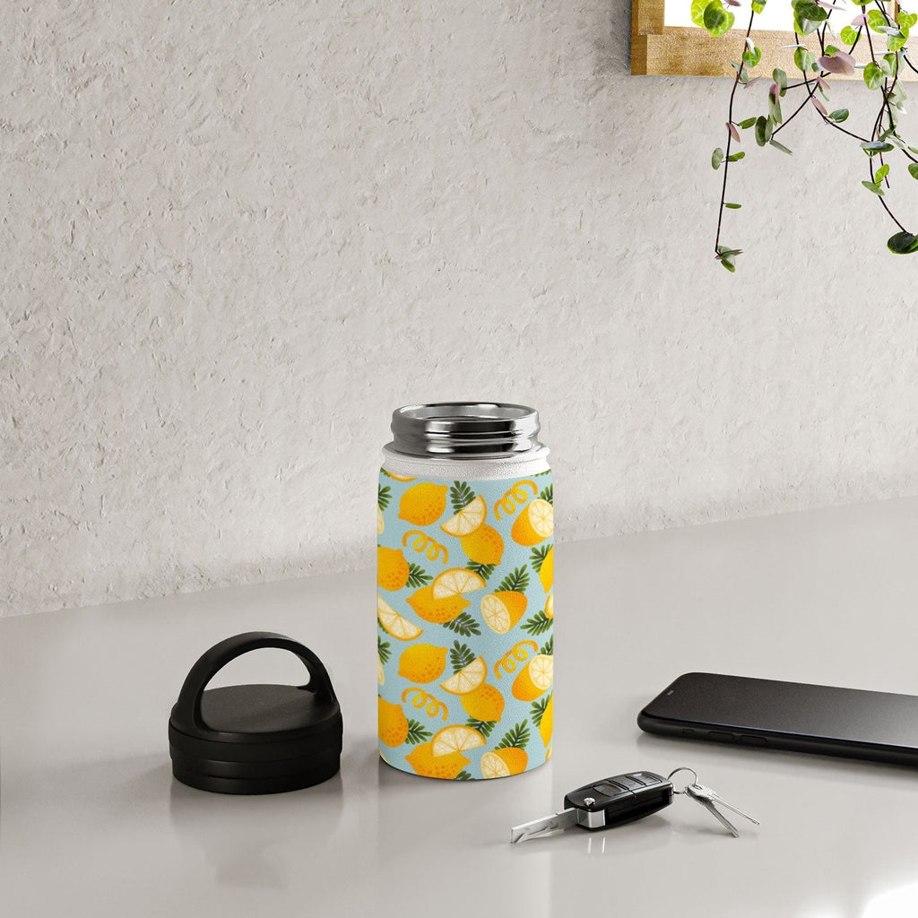 Jessica Molina Lemon Pattern on Sky Blue Water Bottle