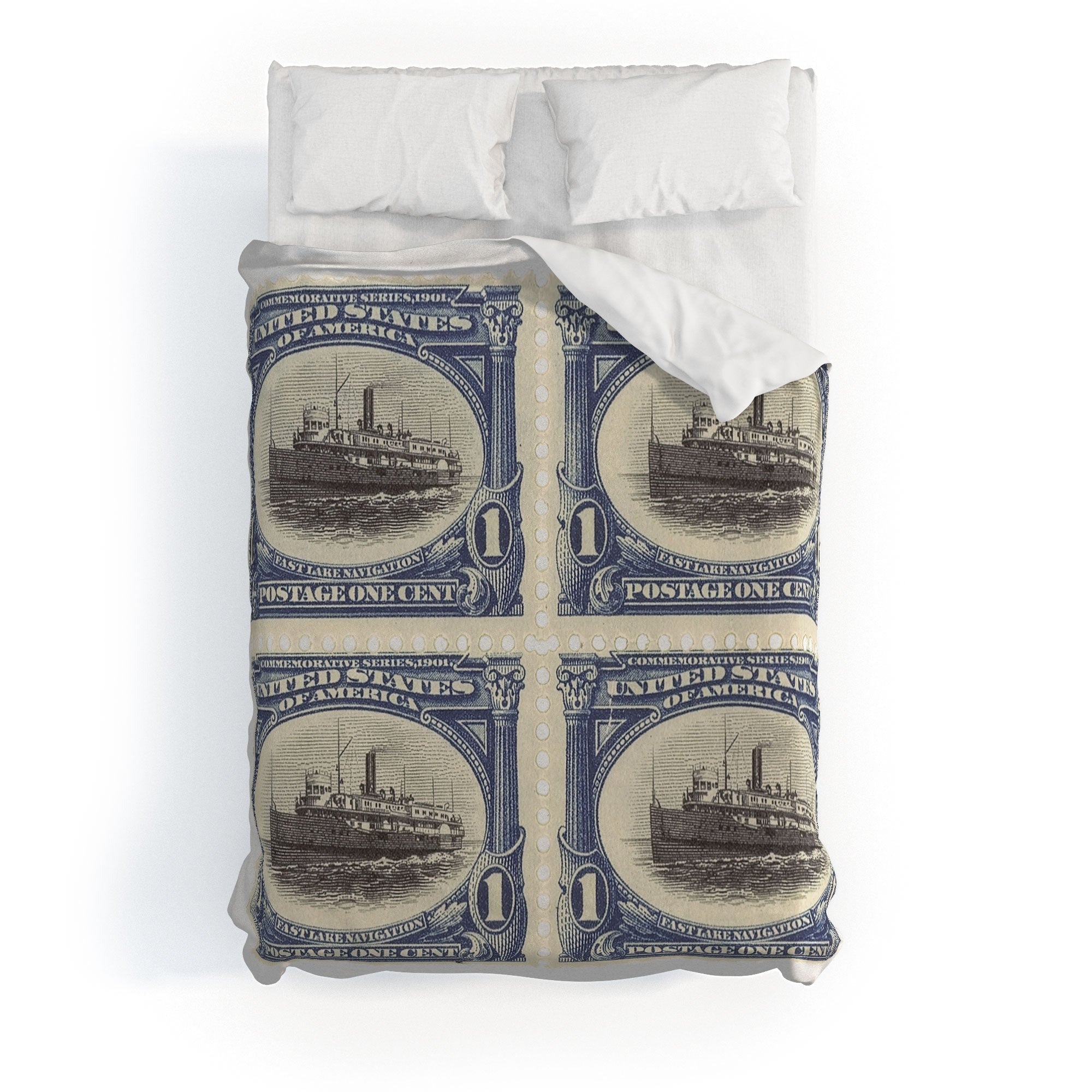 DENY Designs 1901 1c Fast Lake Navigation Stamps Duvet Cover
