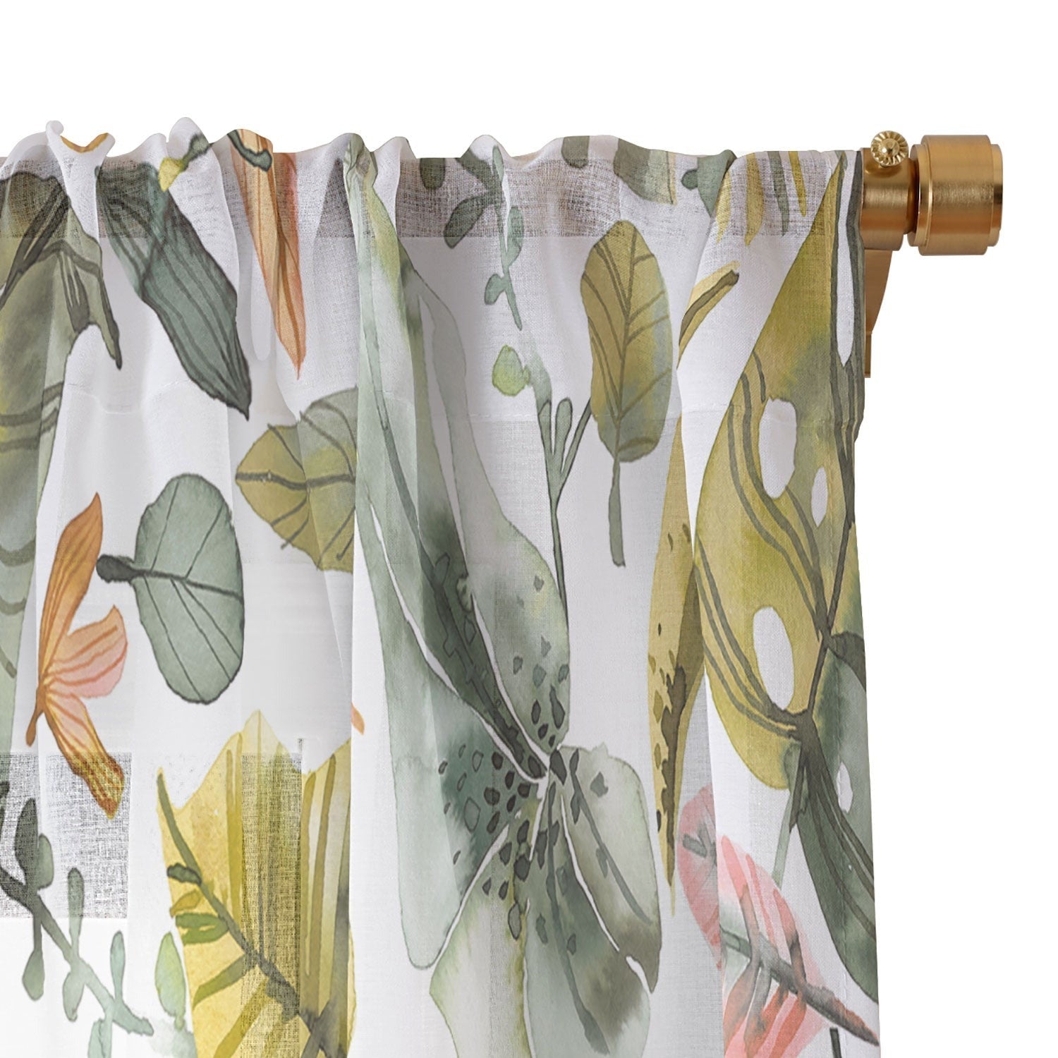 Ninola Design Botanic Retreat Tropical Jungle Leaves Botanical Green Orange Sheer Non Repeat