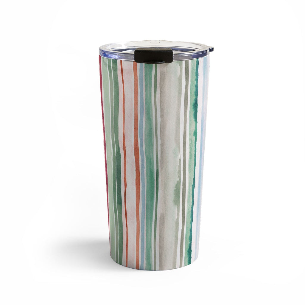 Ninola Design Botanic Retreat Watercolor Stripes Green Orange Red Travel Mug