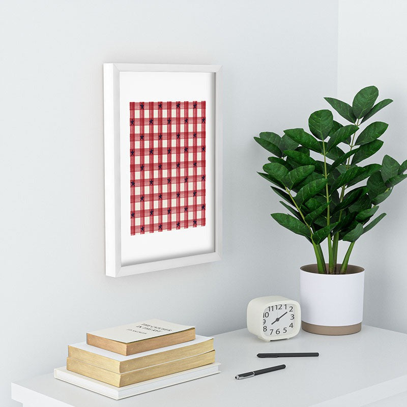 DENY Designs Red Gingham plus Stars Recessed Framing Rectangle