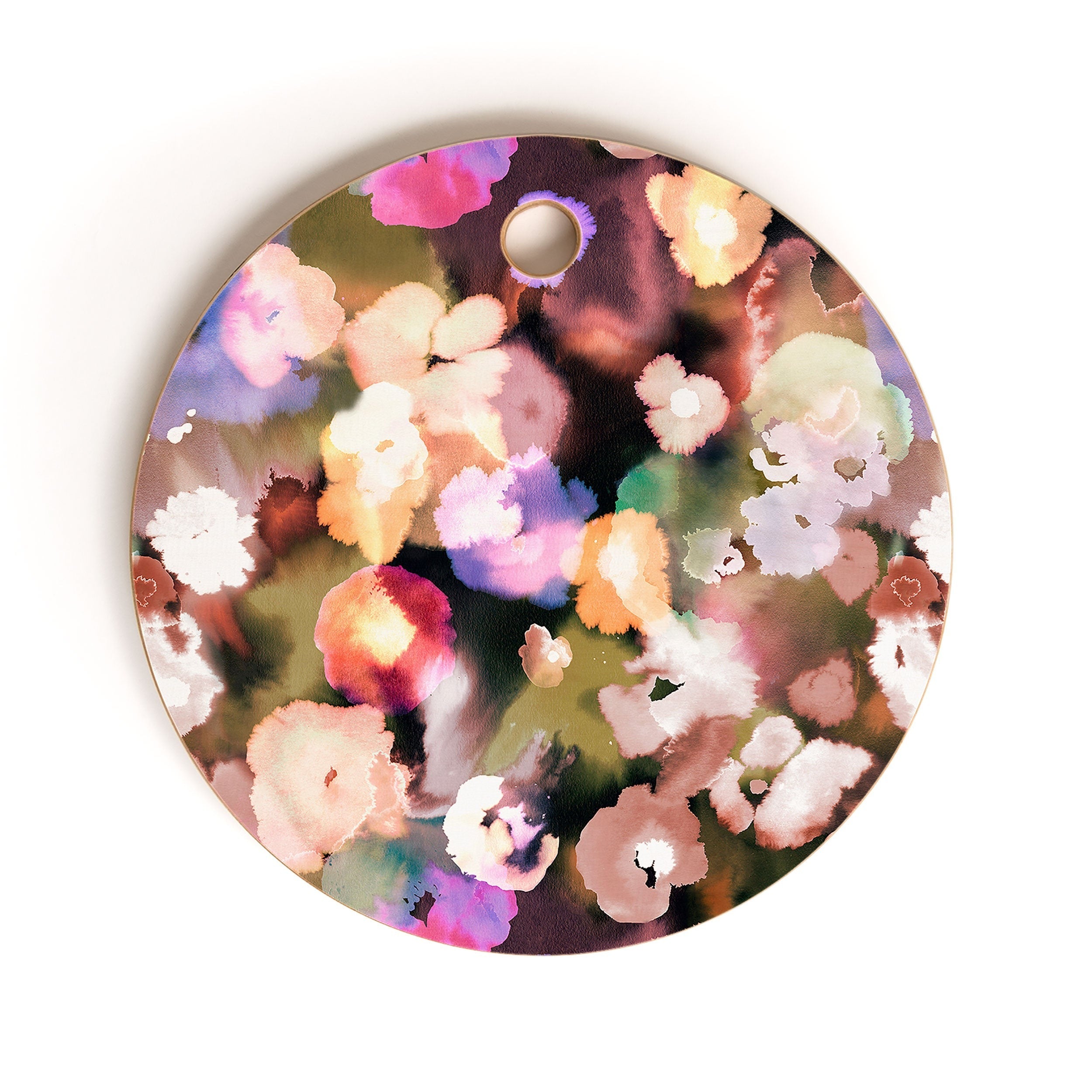 Ninola Design Botanic Retreat Ombre Abstract Watercolor Flowers Pink gold Cutting Board Round