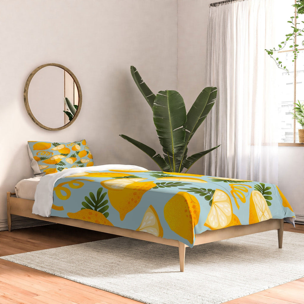 Jessica Molina Lemon Pattern on Sky Blue Comforter