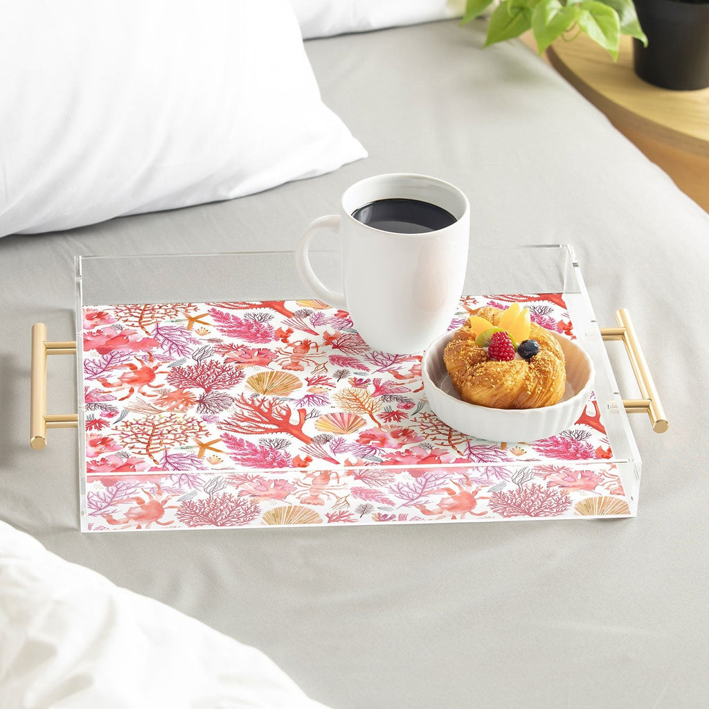 Ninola Design Botanic Retreat Coral Reef Crab Lobster Red Acrylic Tray