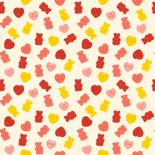Design by Spark Gummy Bears and Candy Hearts Valentines Shower Curtain