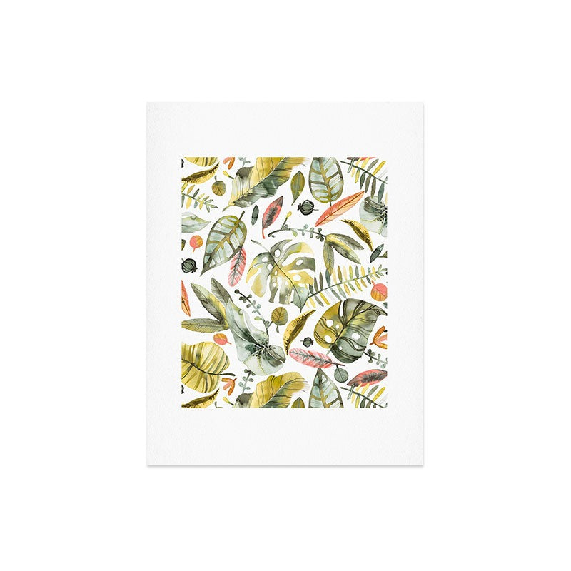 Ninola Design Botanic Retreat Tropical Jungle Leaves Botanical Green Orange Art Print