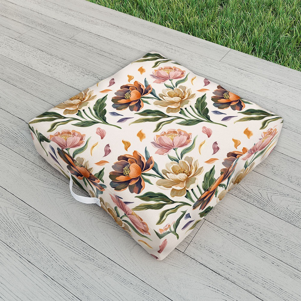 Marta Barragan Camarasa Hand Painted Peony Florals Outdoor Floor Cushion