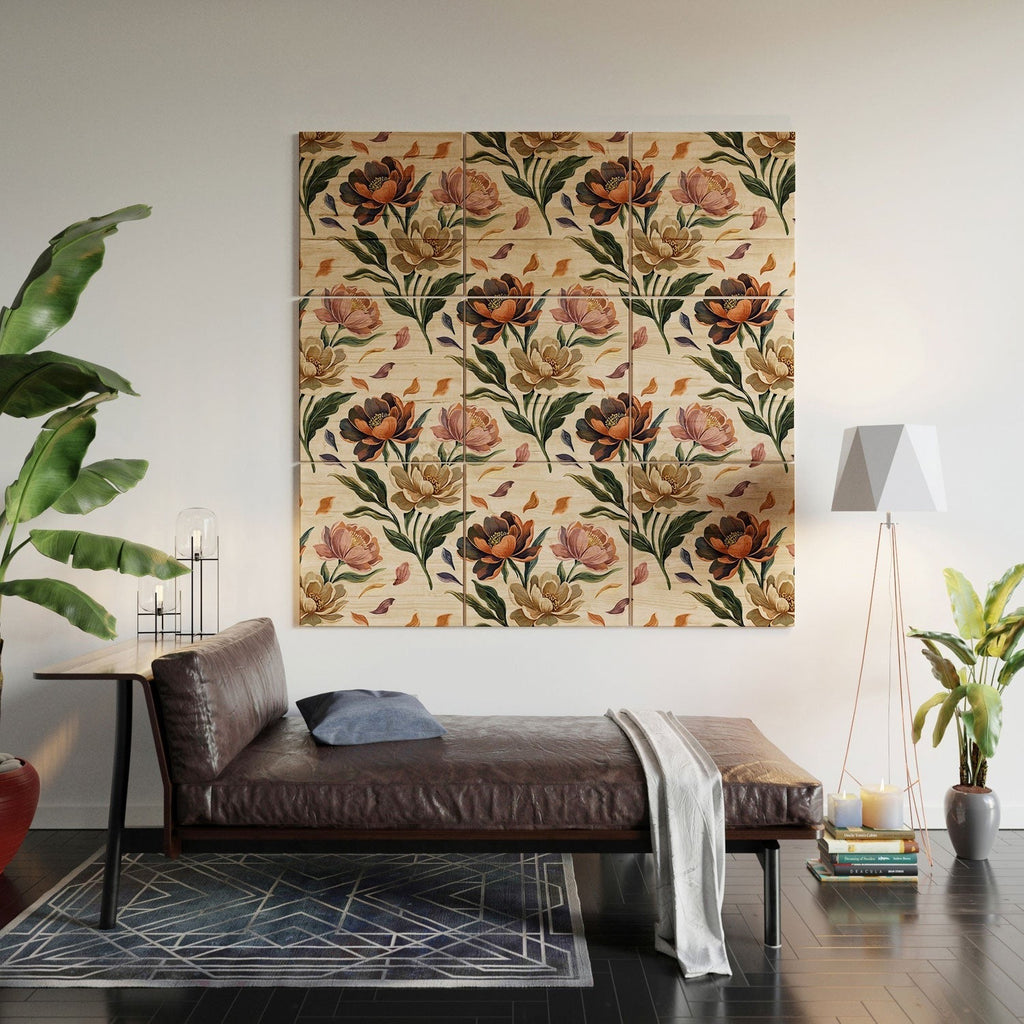 Marta Barragan Camarasa Hand Painted Peony Florals Wood Wall Mural