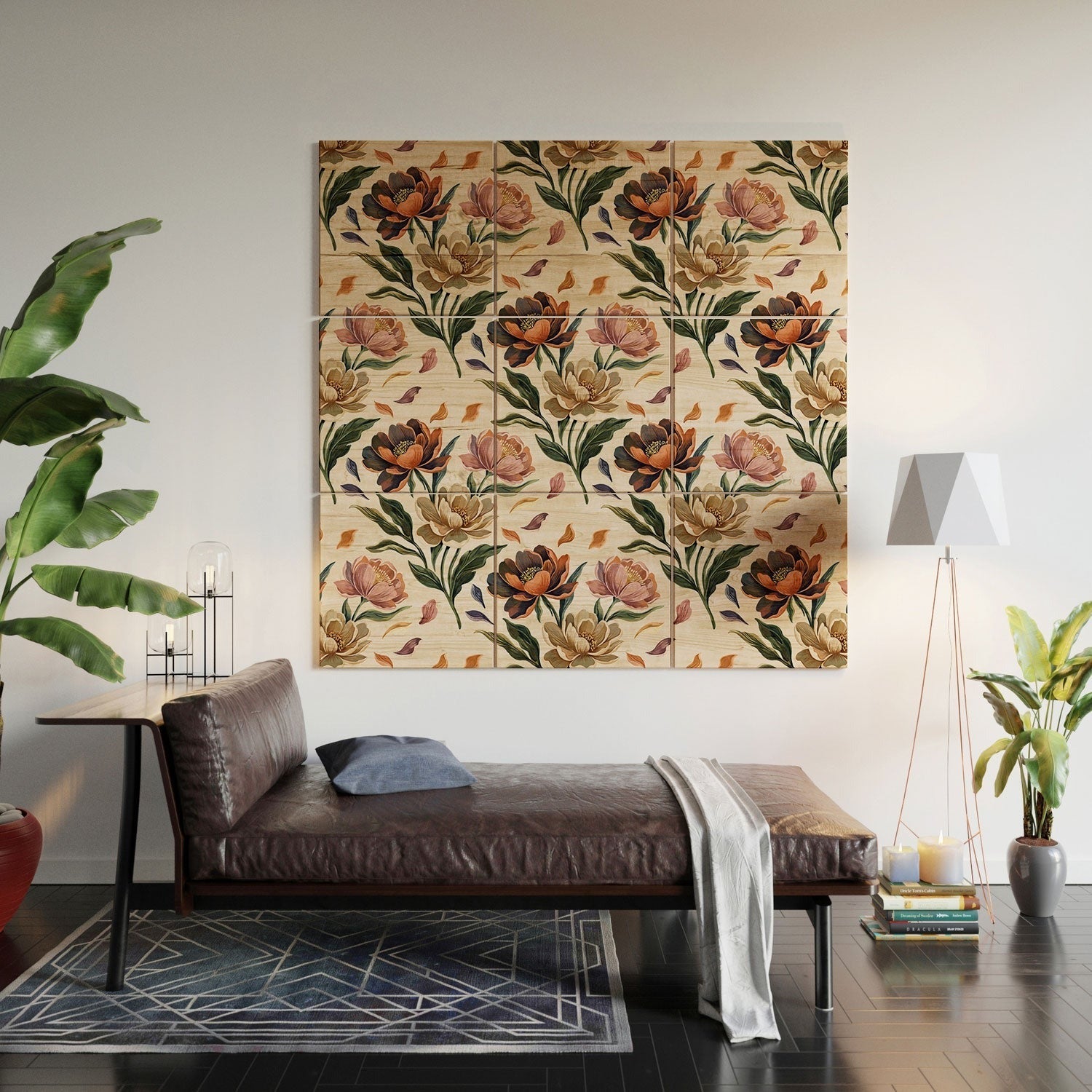 Marta Barragan Camarasa Hand Painted Peony Florals Wood Wall Mural