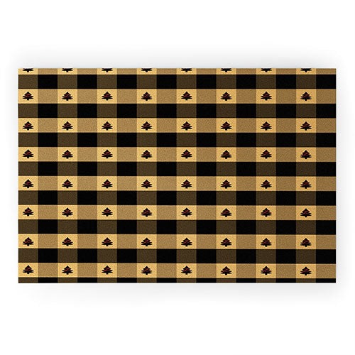 Design by Spark Black Gold Tree Tree Gingham Welcome Mat