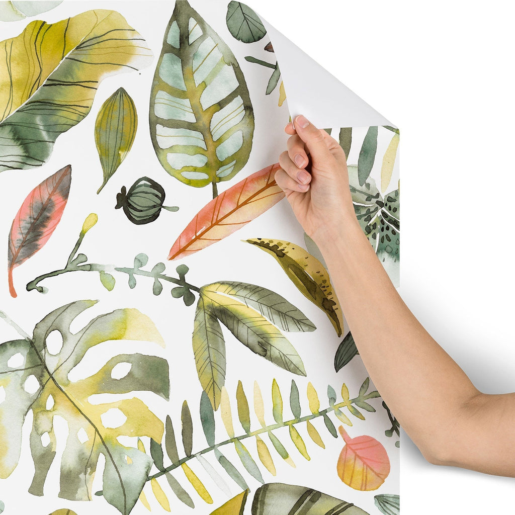 Ninola Design Botanic Retreat Tropical Jungle Leaves Botanical Green Orange Wallpaper