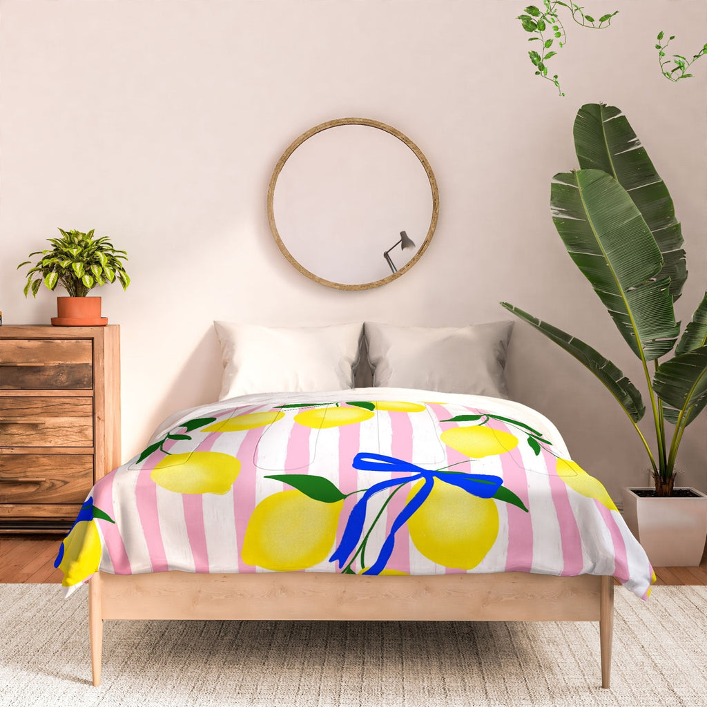 Design by Spark Zesty Lemons and Stripes Comforter