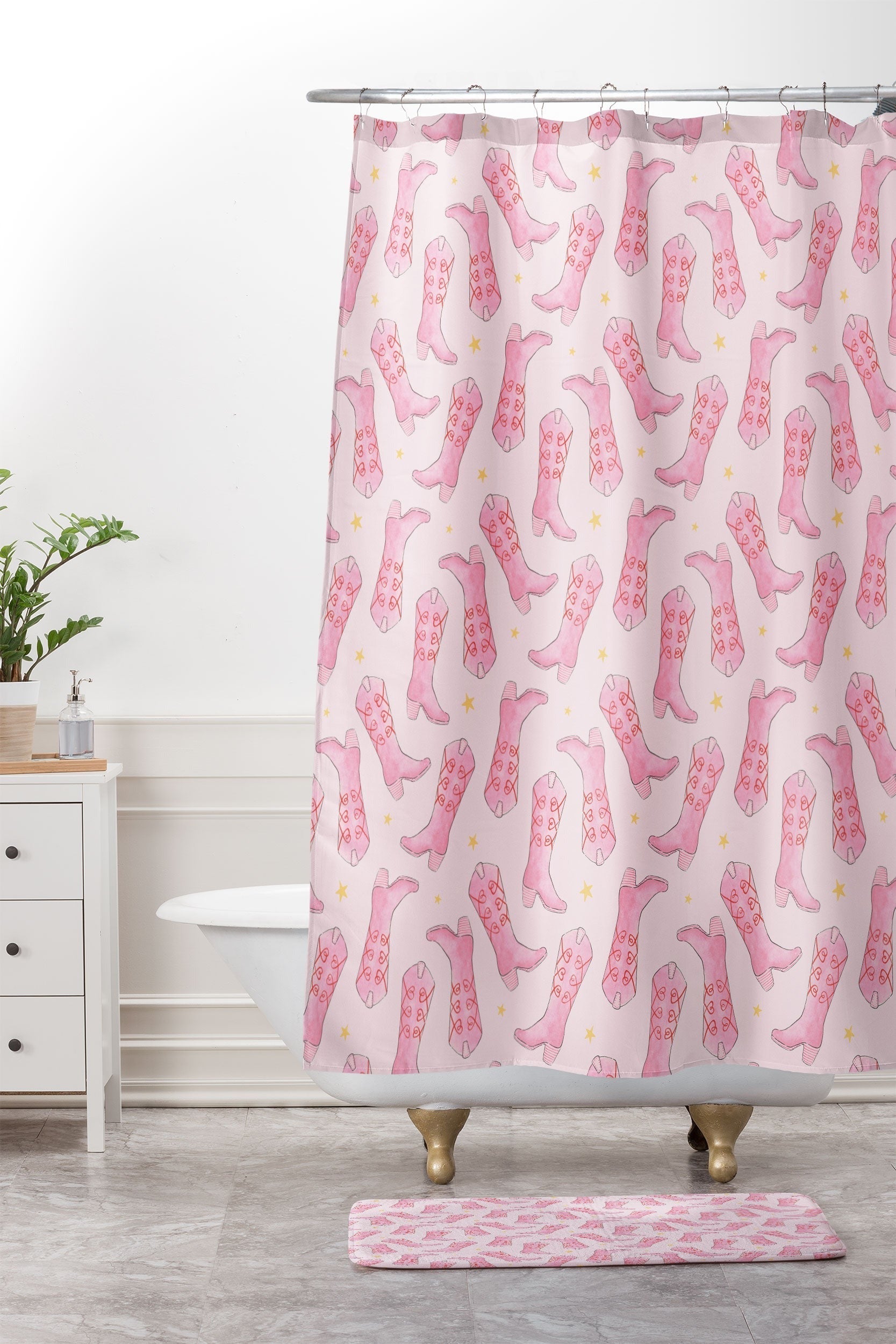 Love_Ryming Stars and Boots Shower Curtain And Mat