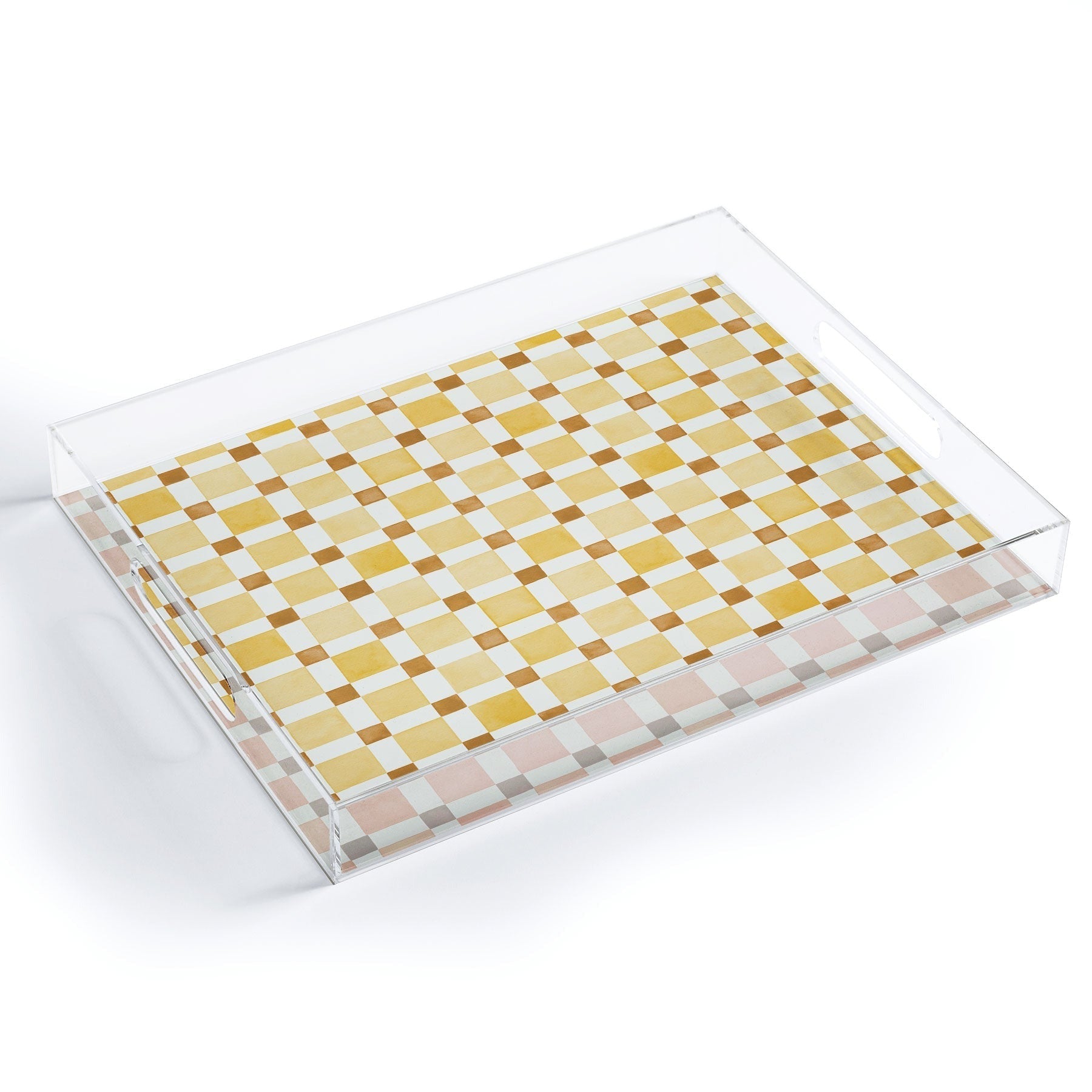 Ninola Design Everyday Artifact Checker Mosaic Tiles Geometry Yellow Acrylic Tray