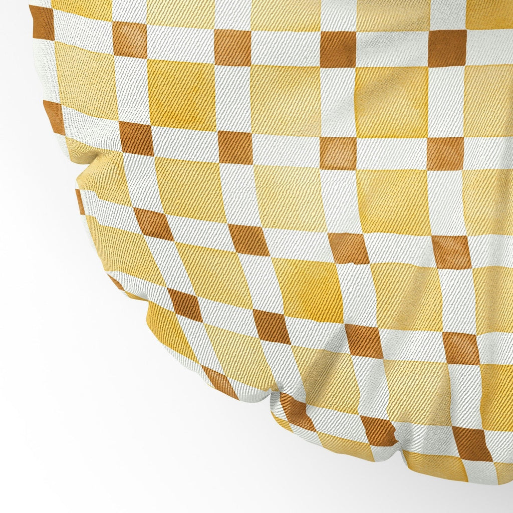 Ninola Design Everyday Artifact Checker Mosaic Tiles Geometry Yellow Floor Pillow Round