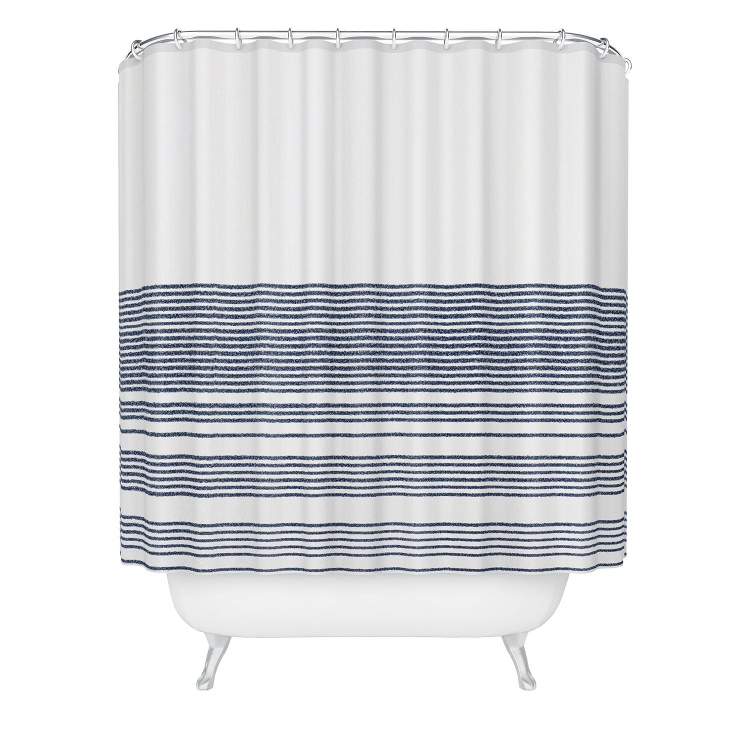 Kierkegaard Design Studio organic stripes naut navy blue and white Shower Curtain