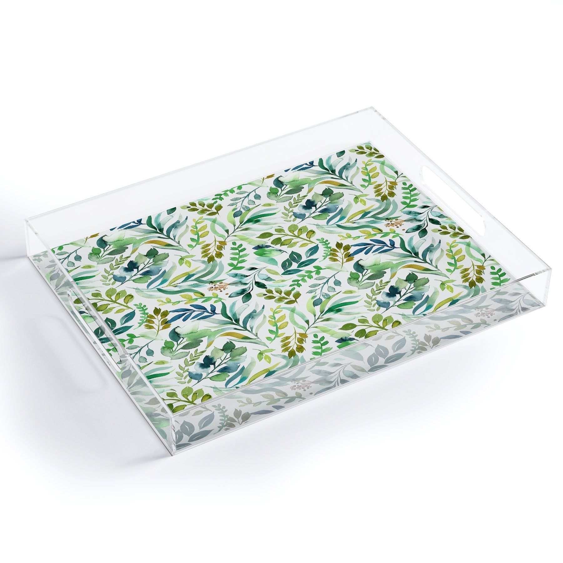 Ninola Design Botanic Retreat Loose Botanical Leaves Watercolor Green Acrylic Tray