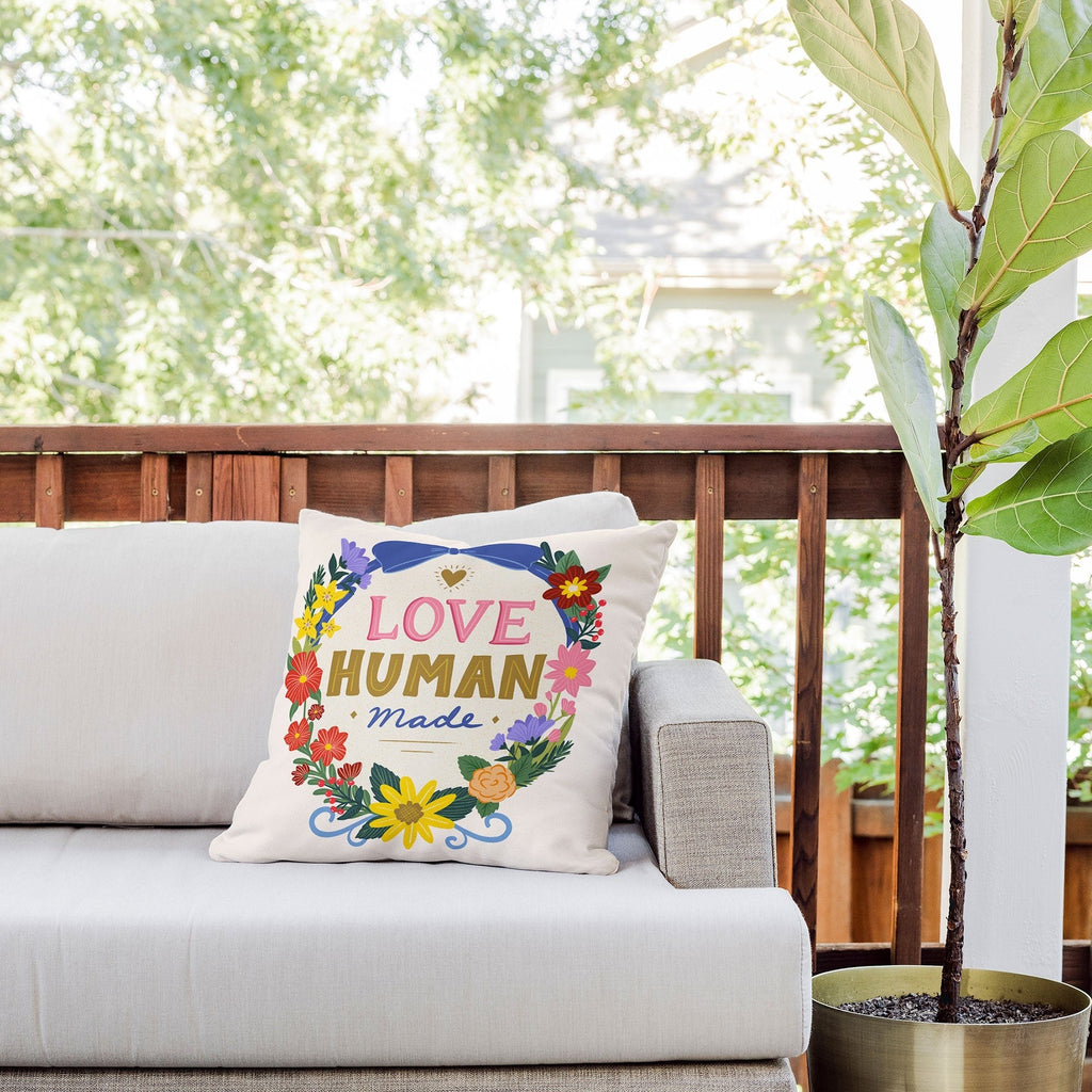 Design by Spark Love Human Made Floral Wreath Outdoor Throw Pillow