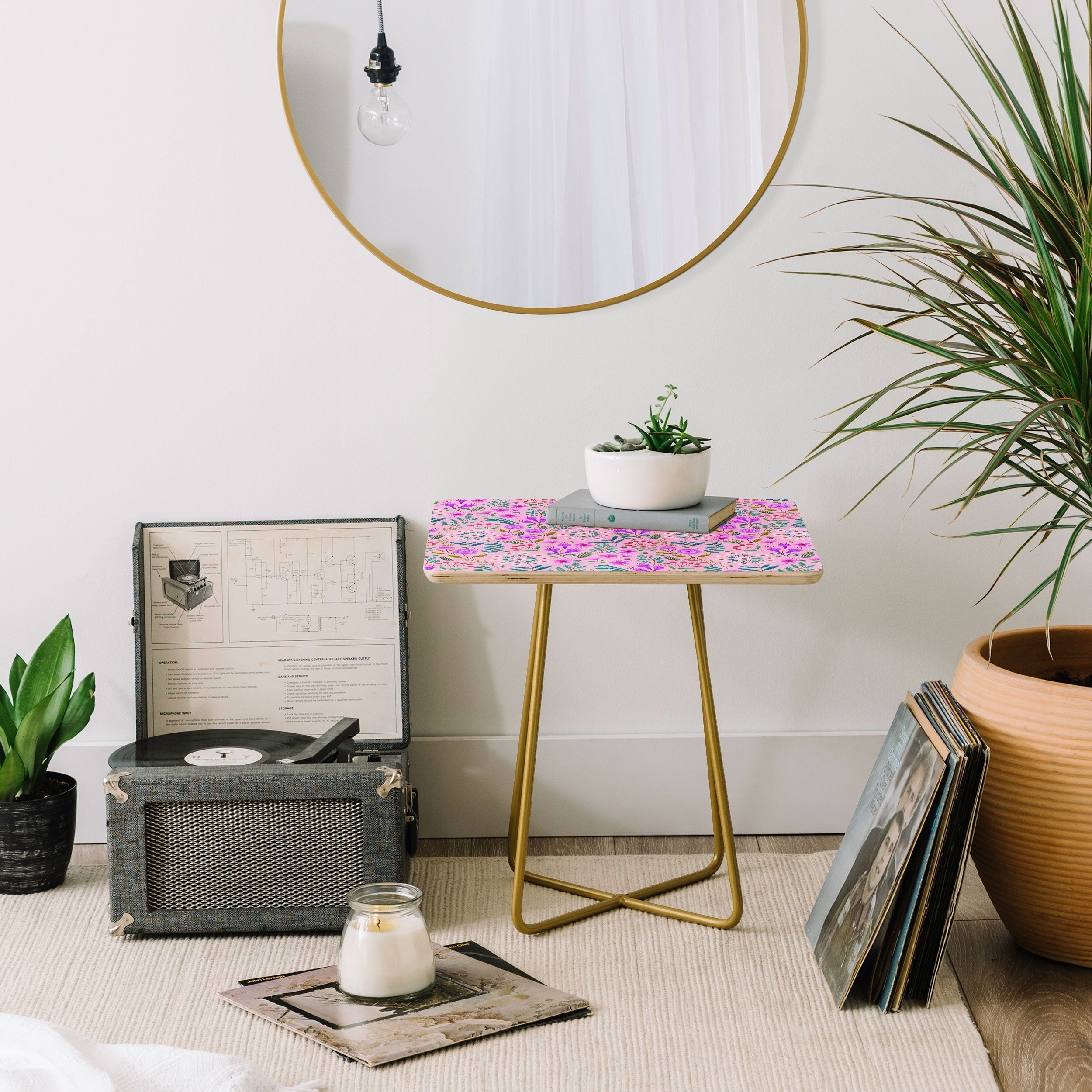 Pimlada Phuapradit Ditsy Purple Floral Half Drop Side Table