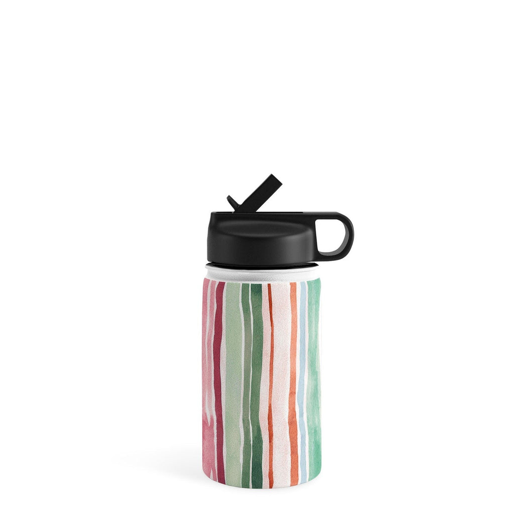 Ninola Design Botanic Retreat Watercolor Stripes Green Orange Red Water Bottle