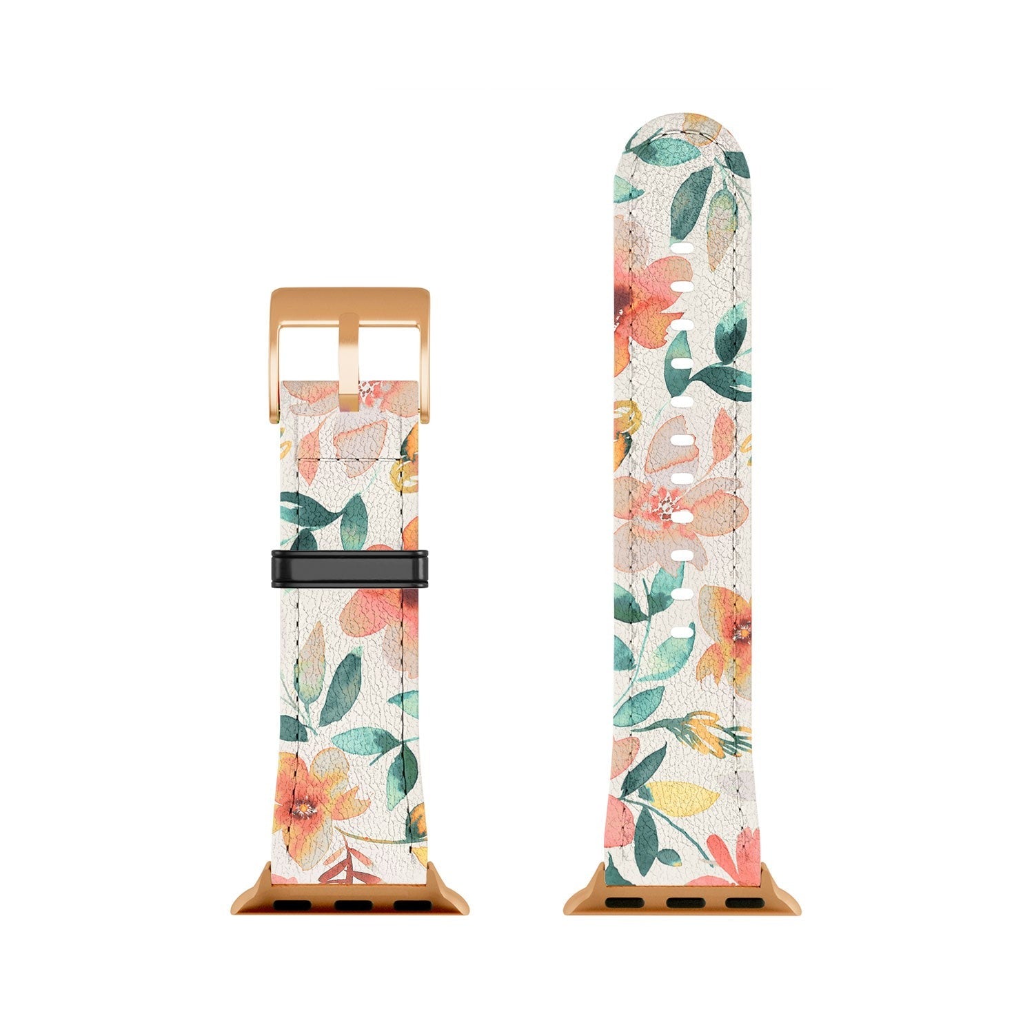 Ninola Design Botanic Retreat Tropical Whimsical Flowers Coral Green Apple Watch Band