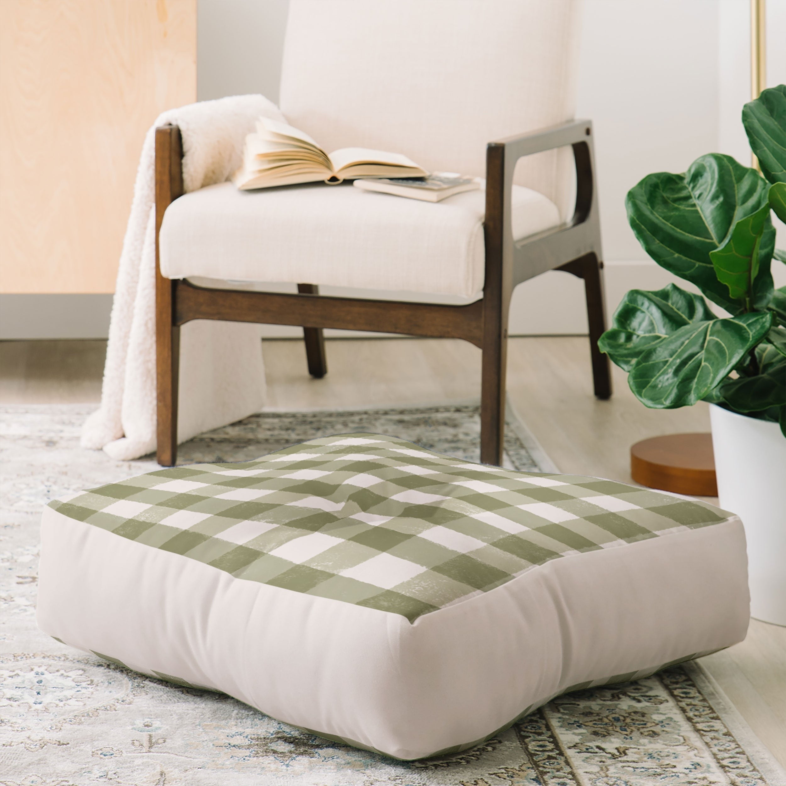 Menina Lisboa Rustic Green Plaid Floor Pillow Square