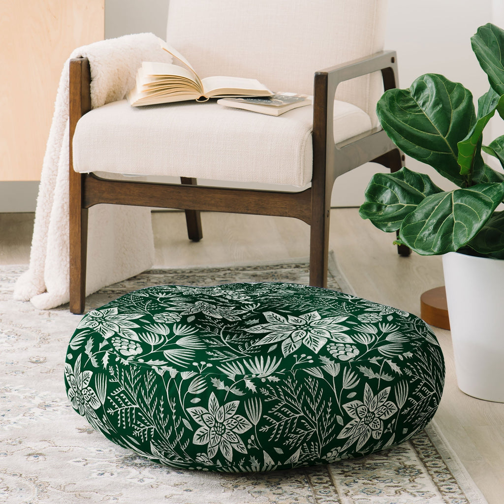 Pimlada Phuapradit Christmas Poinsettia Floor Pillow Round