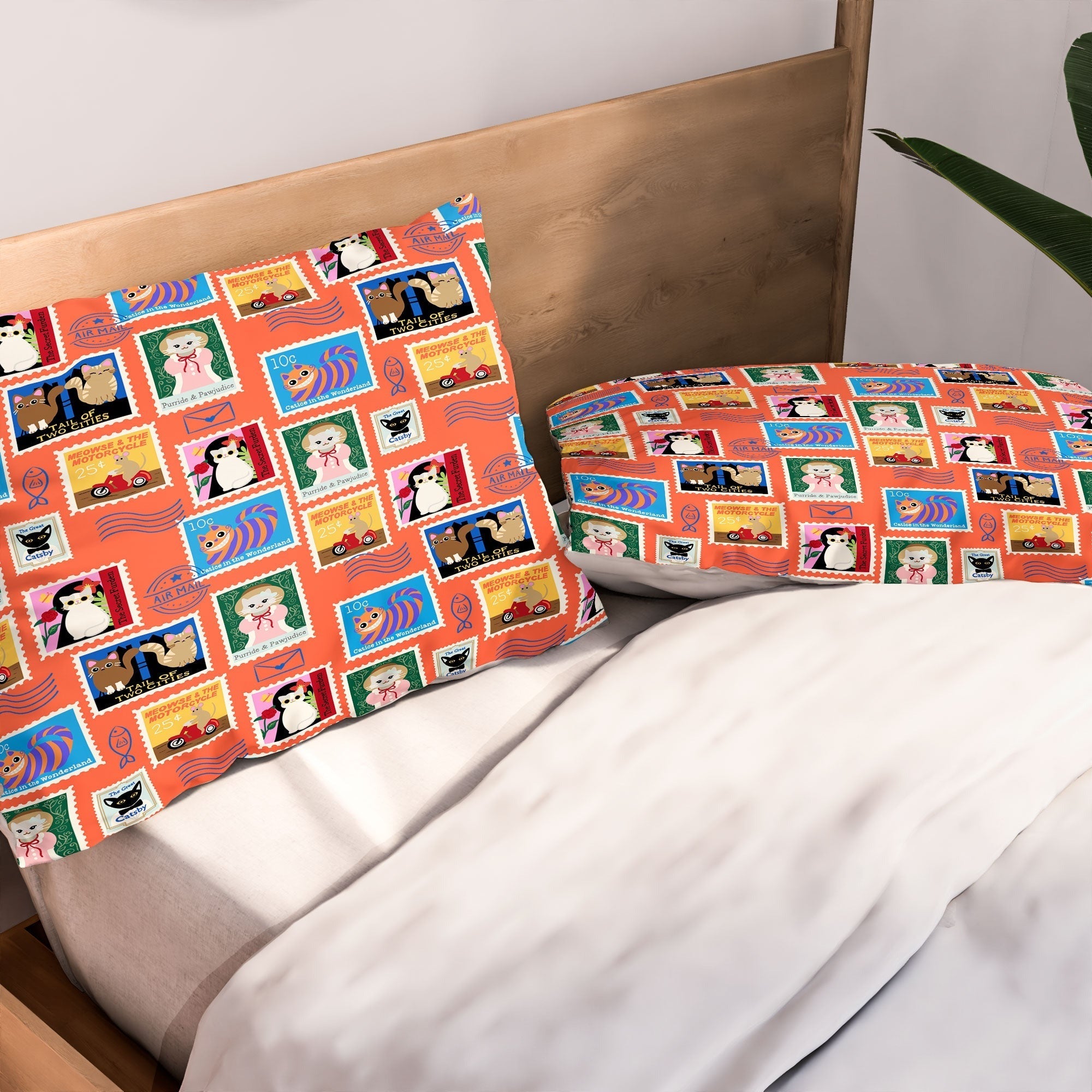 Design by Spark Classic Book Cat Stamps Pillow Shams