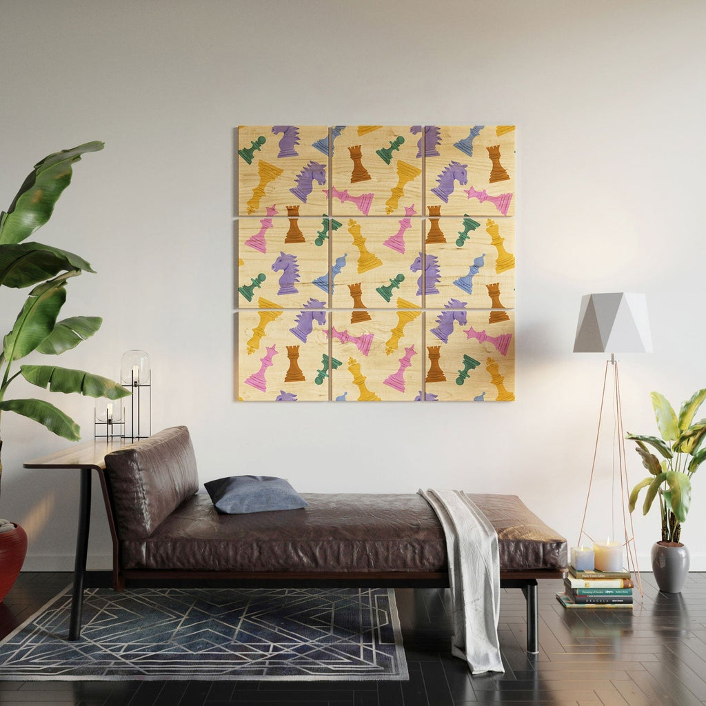 Design by Spark Chess Game Pieces Wood Wall Mural