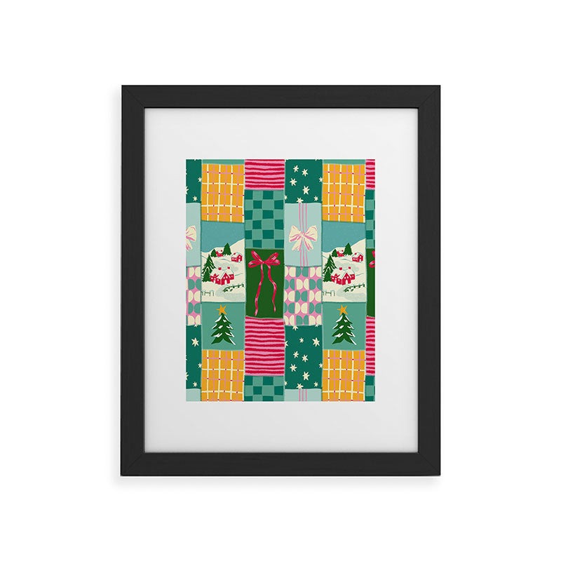 LouBruzzoni Cozy Christmas Patchwork Framed Art Print