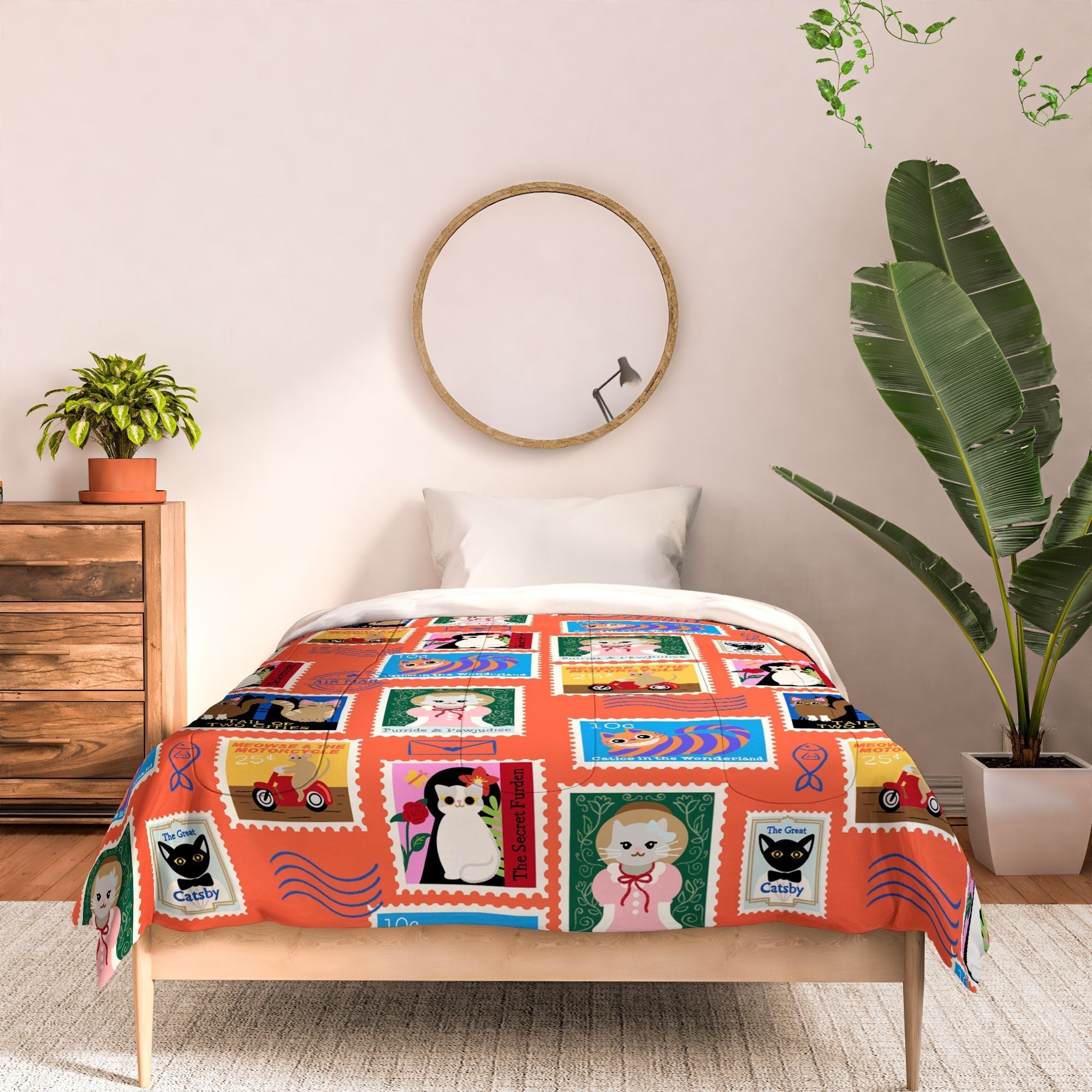 Design by Spark Classic Book Cat Stamps Comforter