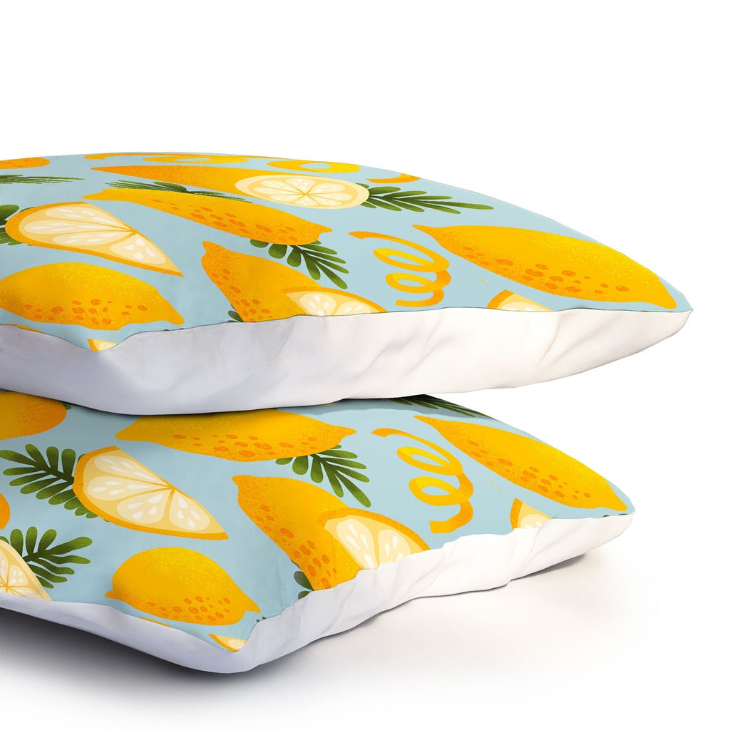 Jessica Molina Lemon Pattern on Sky Blue Pillow Shams