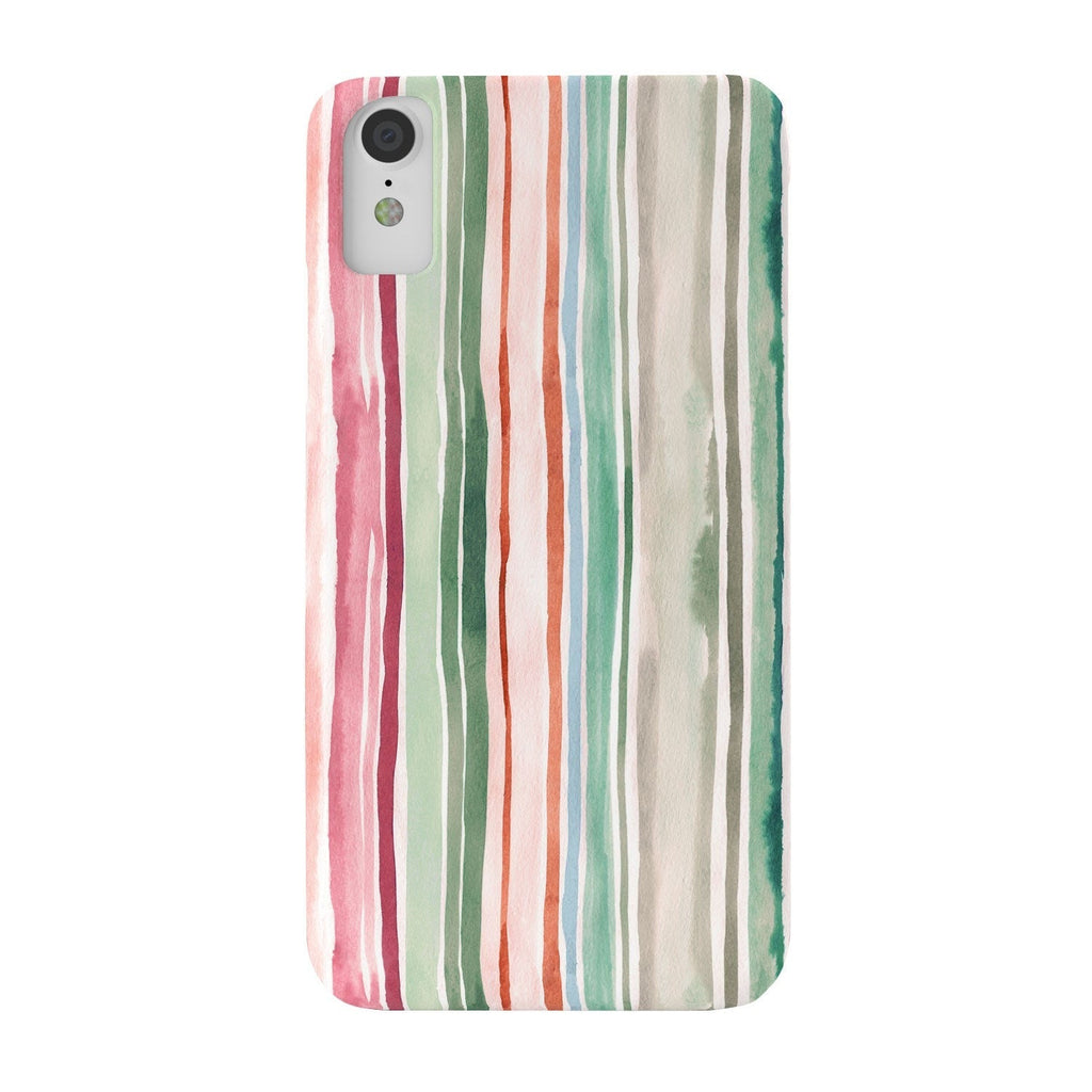 Ninola Design Botanic Retreat Watercolor Stripes Green Orange Red Phone Case