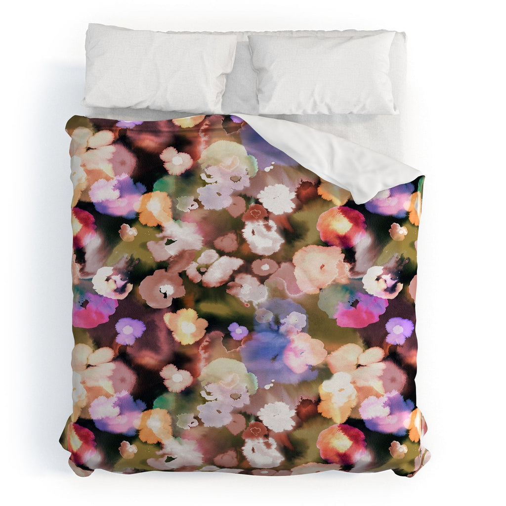 Ninola Design Botanic Retreat Ombre Abstract Watercolor Flowers Pink gold Duvet Cover