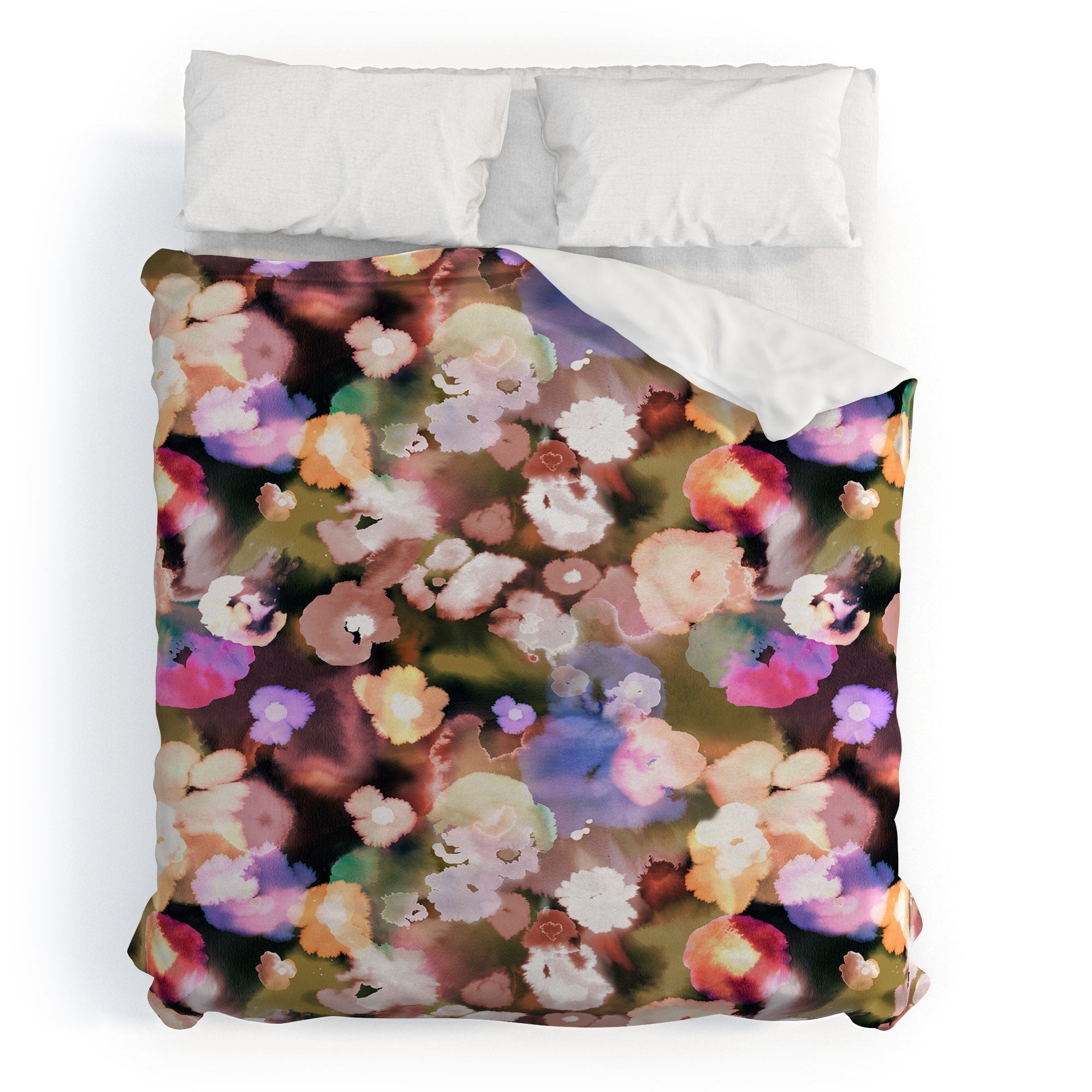 Ninola Design Botanic Retreat Ombre Abstract Watercolor Flowers Pink gold Duvet Cover