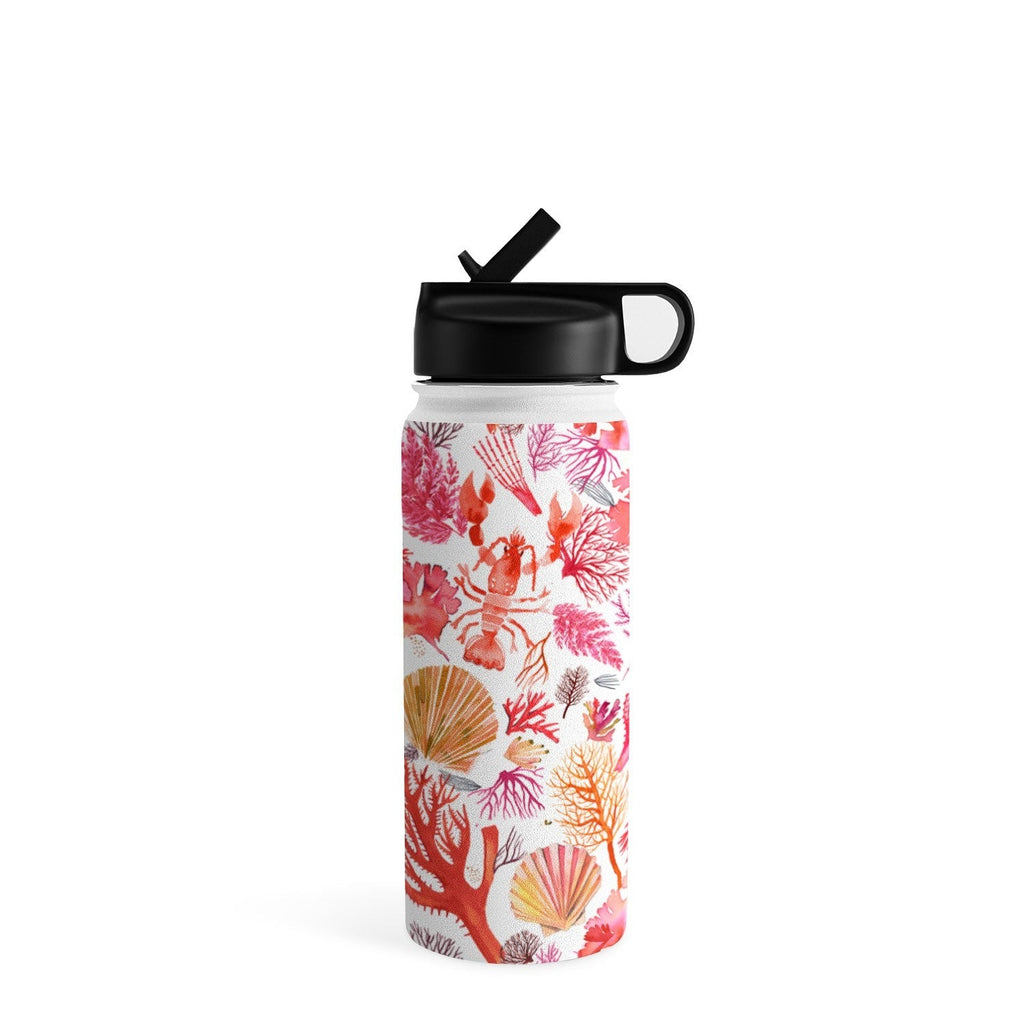 Ninola Design Botanic Retreat Coral Reef Crab Lobster Red Water Bottle