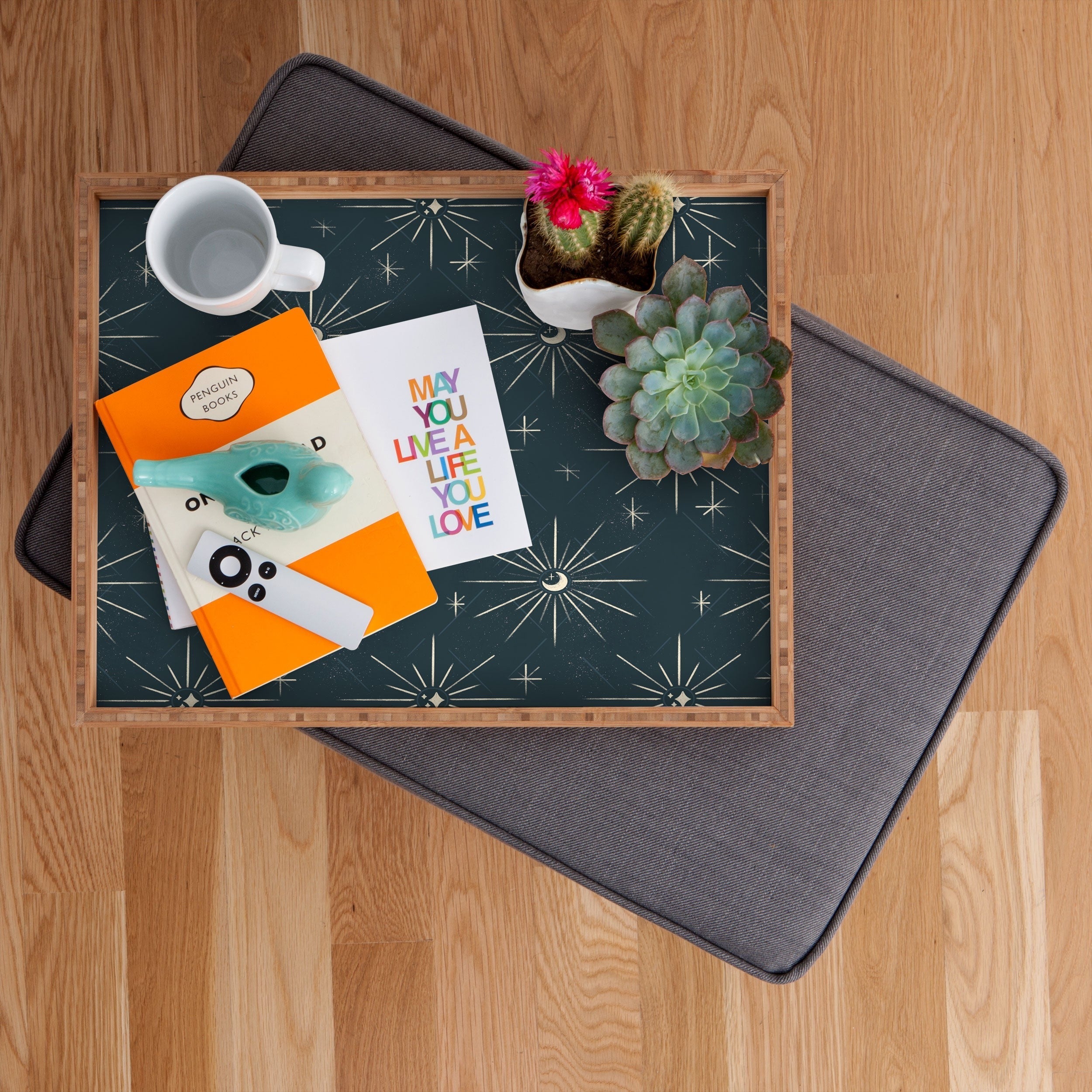 Little Om Pattern Little Moon navy Rectangular Tray