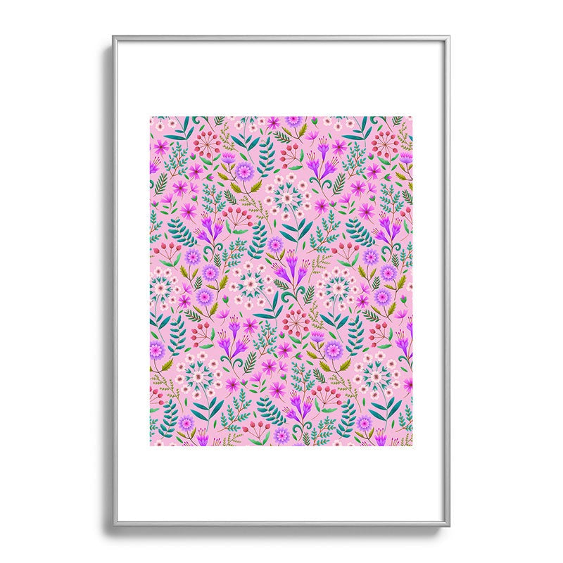 Pimlada Phuapradit Ditsy Purple Floral Half Drop Metal Framed Art Print