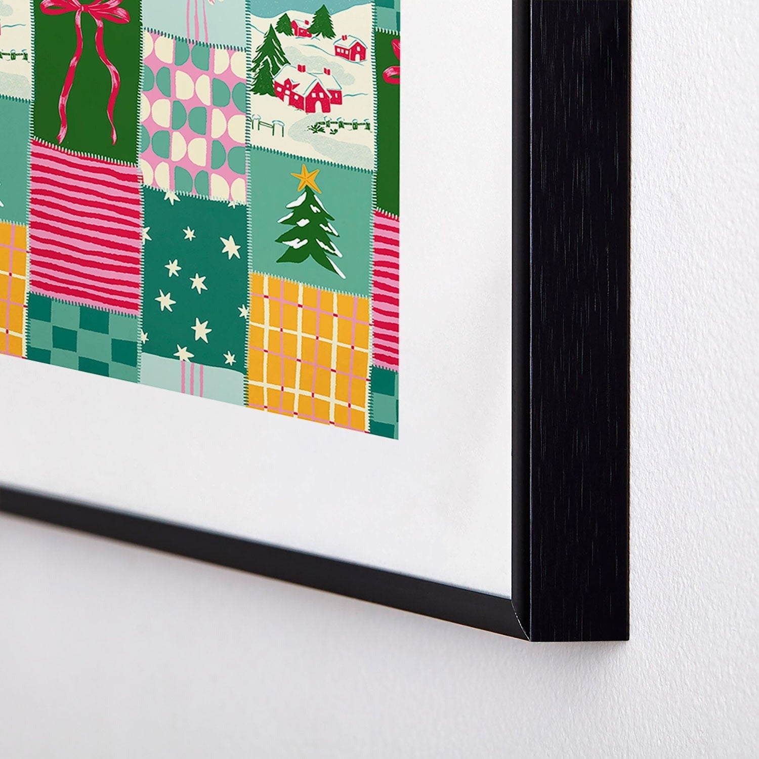 LouBruzzoni Cozy Christmas Patchwork Metal Framed Art Print