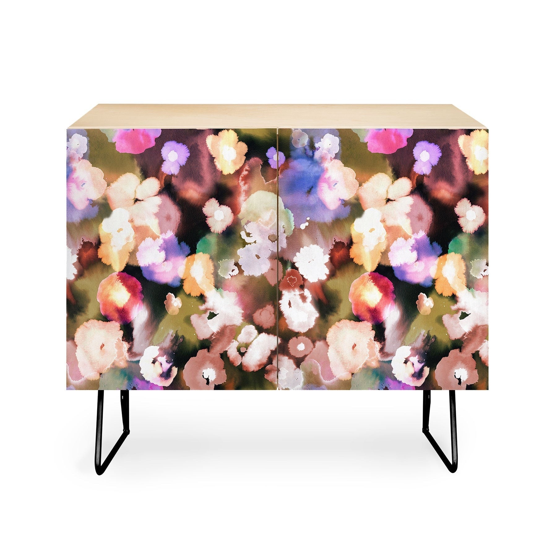 Ninola Design Botanic Retreat Ombre Abstract Watercolor Flowers Pink gold Credenza