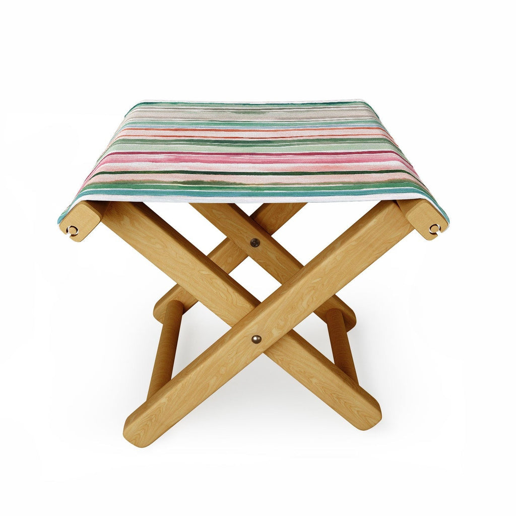 Ninola Design Botanic Retreat Watercolor Stripes Green Orange Red Folding Stool