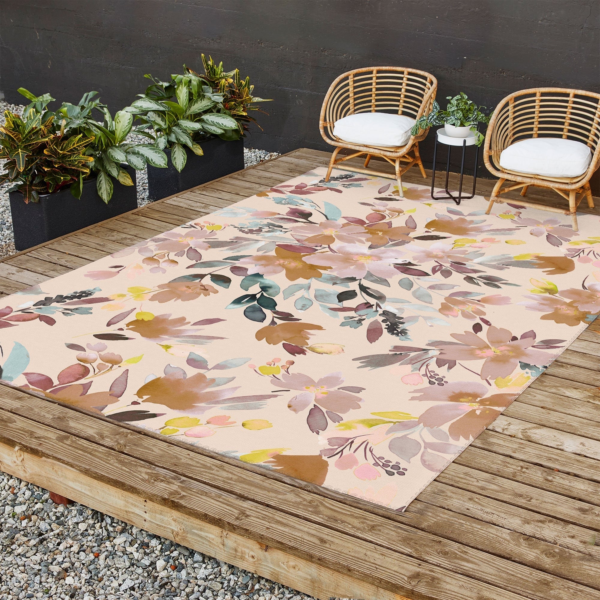 Ninola Design Botanic Retreat Floral Oleander Whimsical Soft Pink Outdoor Rug