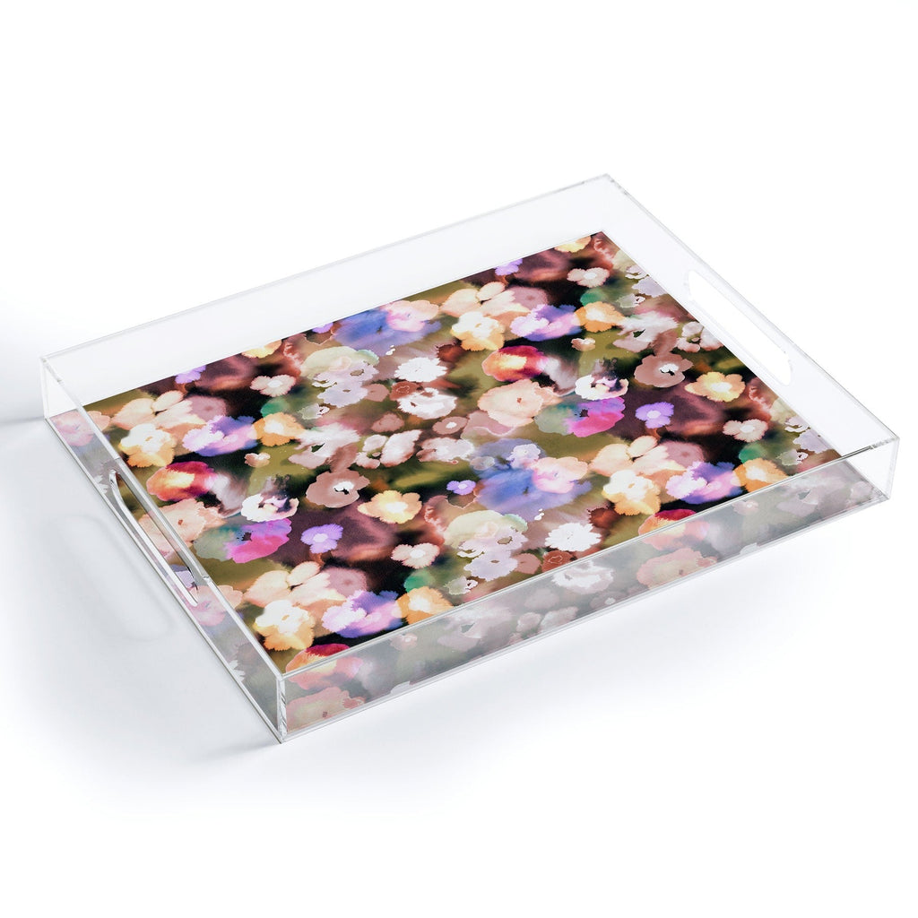 Ninola Design Botanic Retreat Ombre Abstract Watercolor Flowers Pink gold Acrylic Tray
