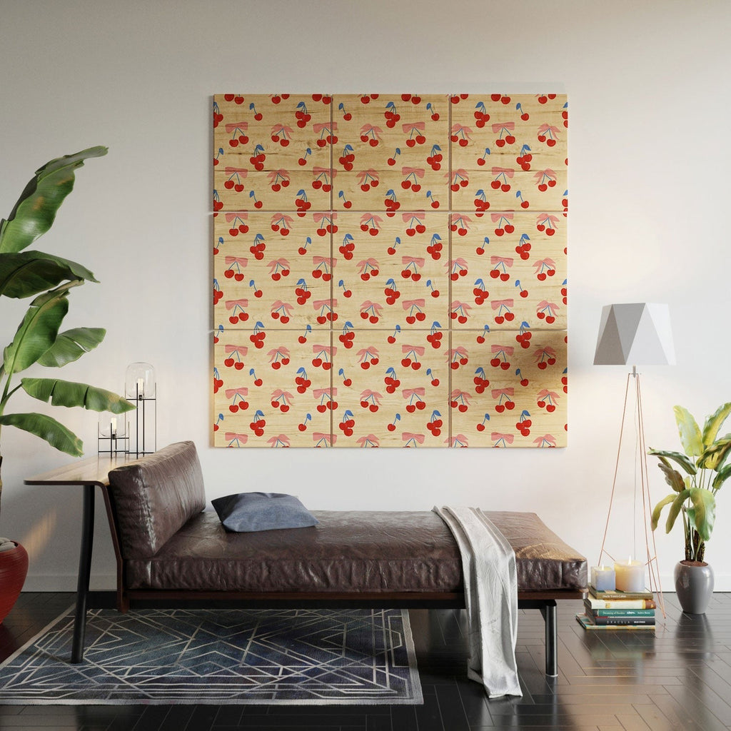 Design by Spark Cherries And Ribbons Wood Wall Mural
