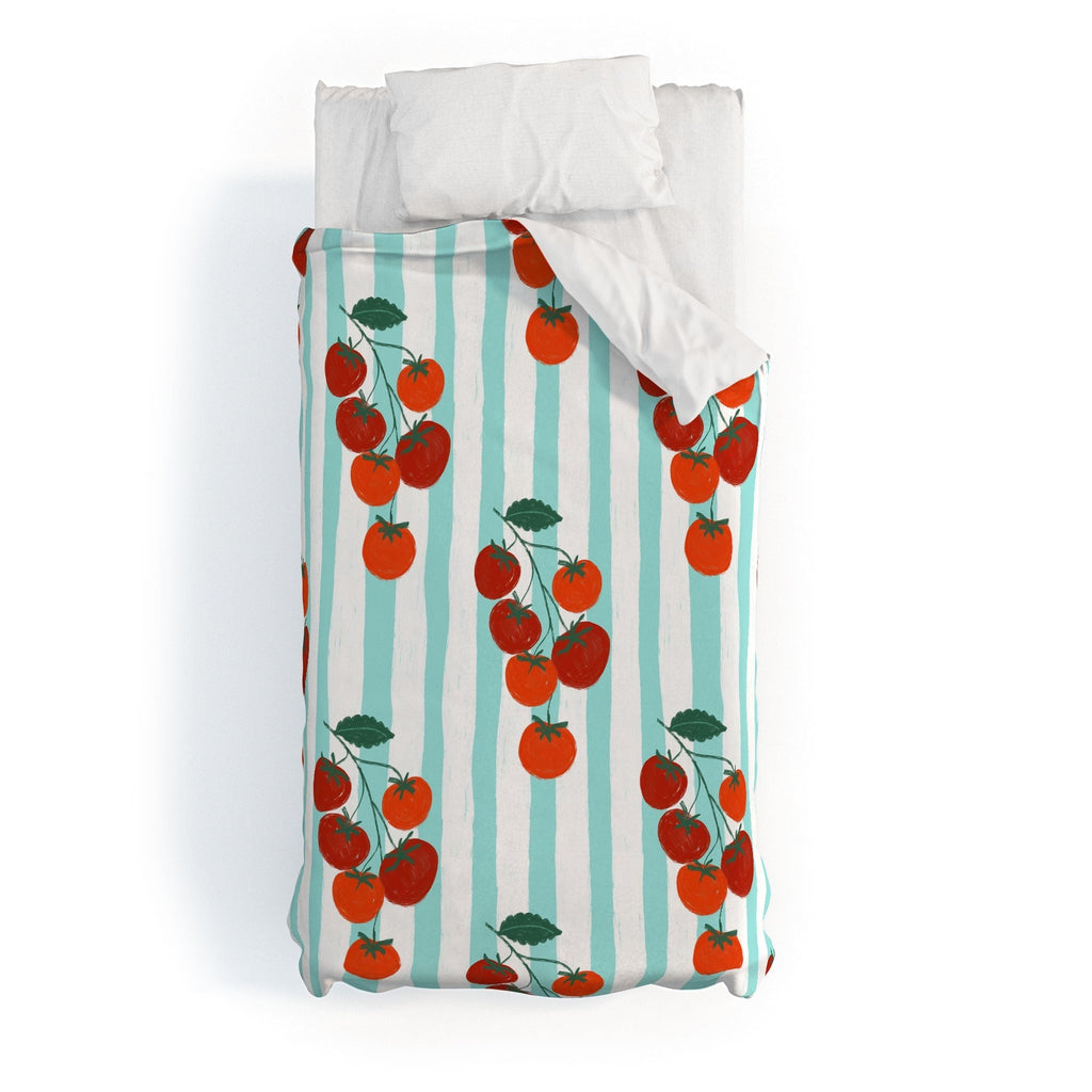 Design by Spark Zesty Tomatoes and Stripes Duvet Cover