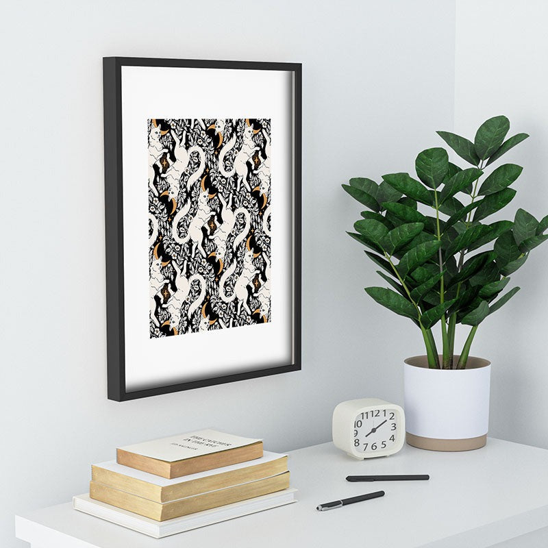 Avenie Celestial Cats Gold Recessed Framing Rectangle